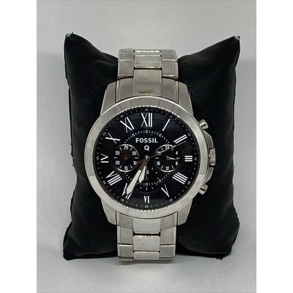 Fossil NDW1 Men's Silver Stainless Steel Analog Black Dial Quartz Watch UC63 - Picture 1 of 12